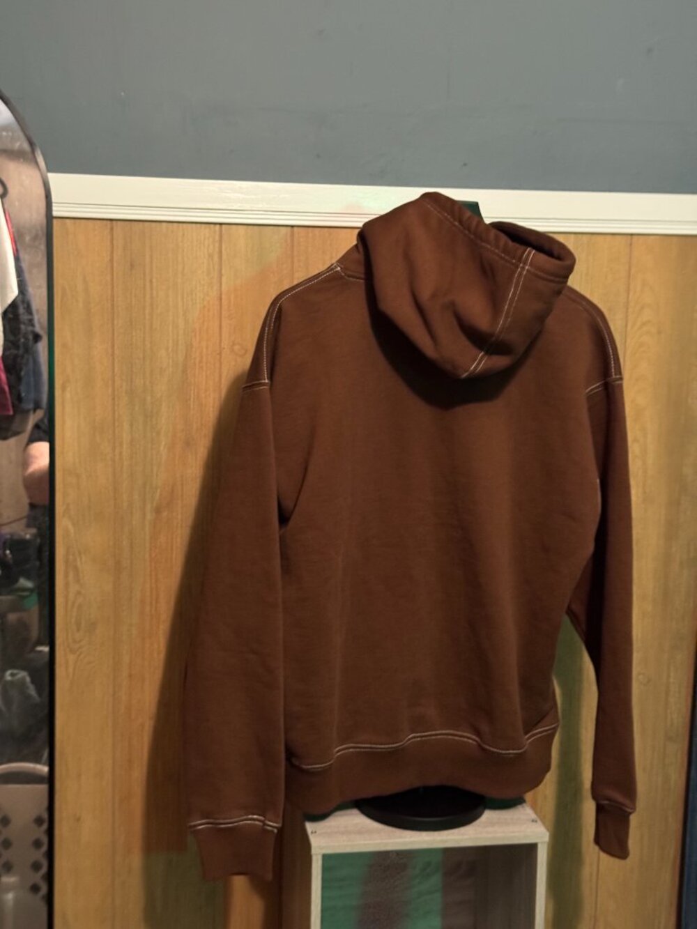 Zara Brown Contrast Stitch Hoodie Sweatshirt NWT Size L - Picture 6 of 12